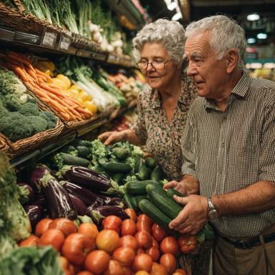 Adultos mayores disfrutando una comida saludable